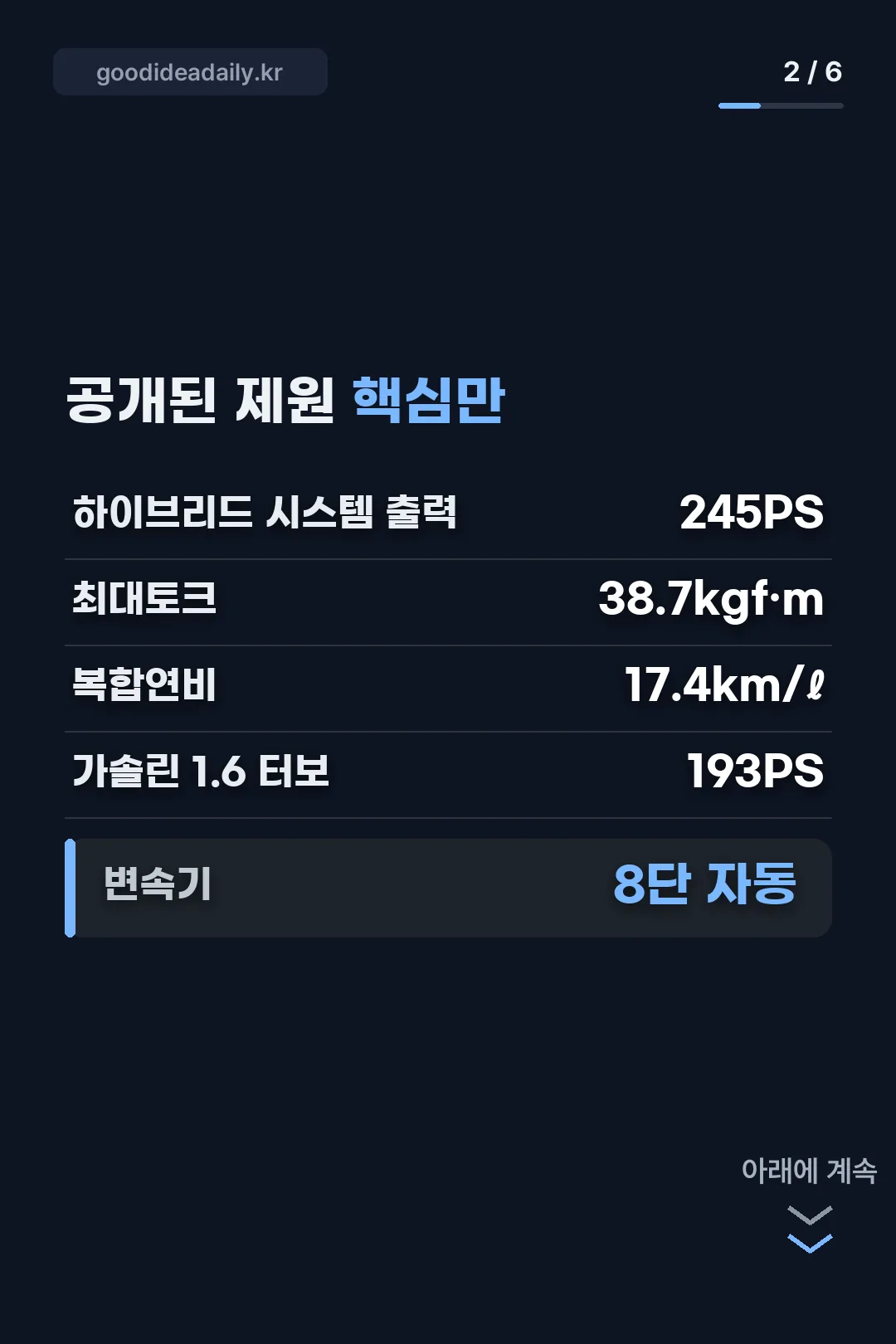 공개된 제원 요약