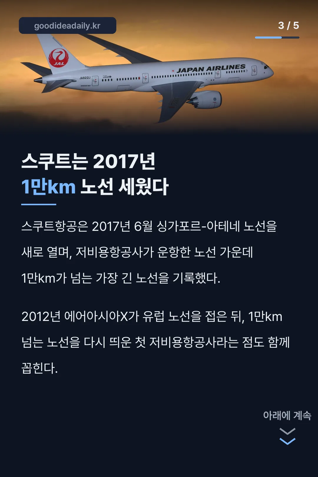 스쿠트 2017년 1만km 노선 기록